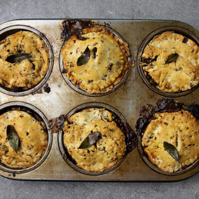 Venison biltong-crusted beef pies