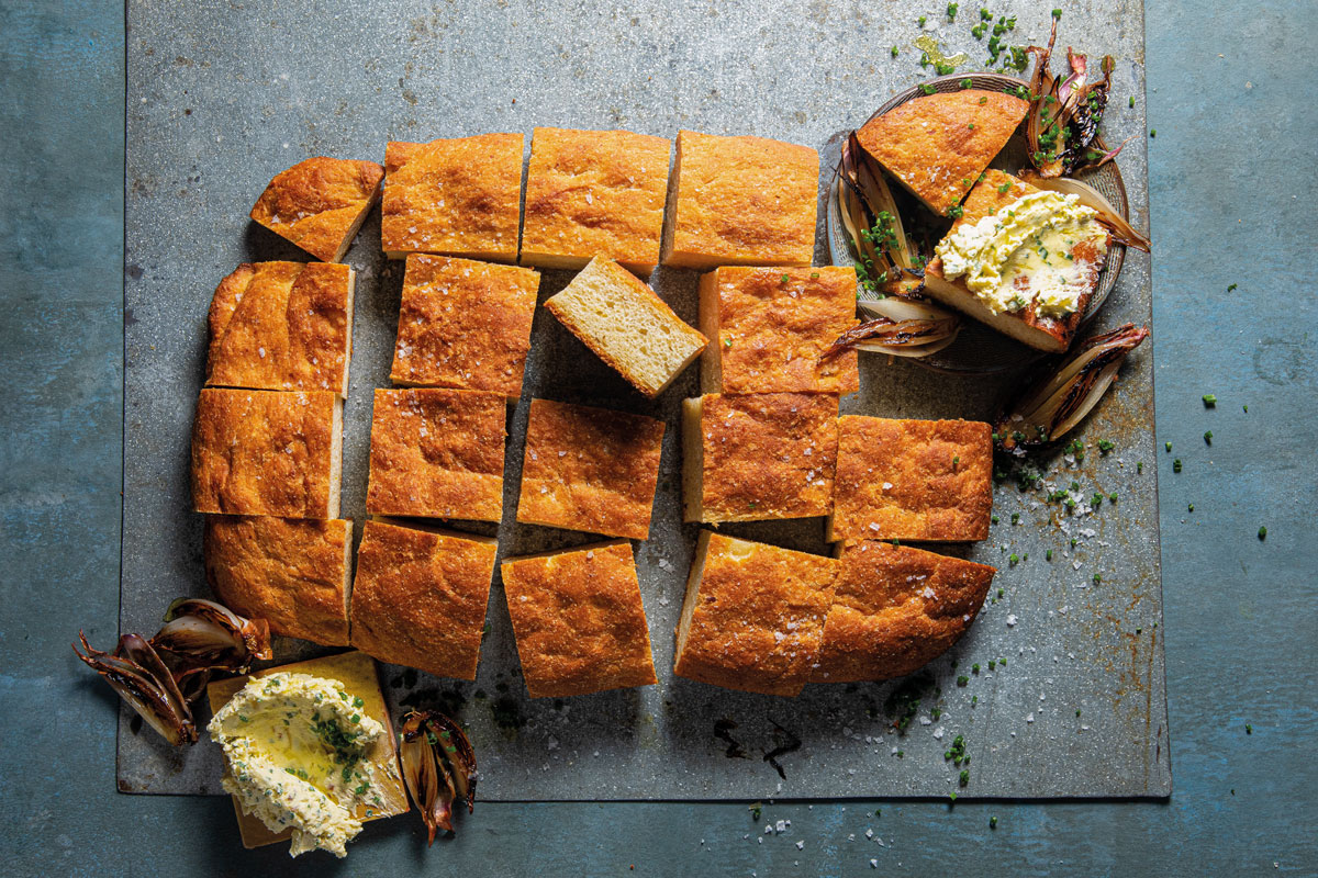 Isinkwa sommbila with onion-and-chive butter