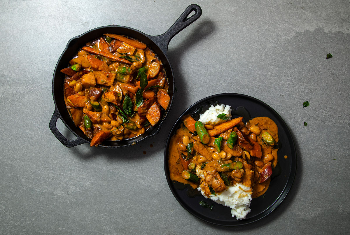 Vegetable curry with pap