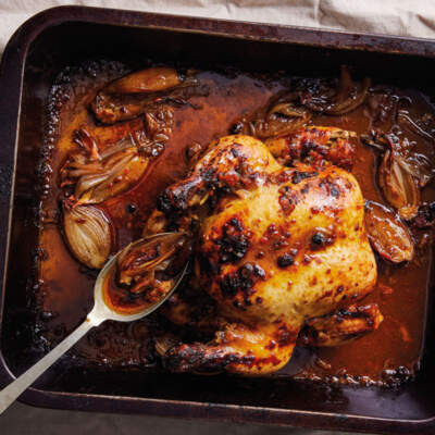 Apricot harissa roast chicken