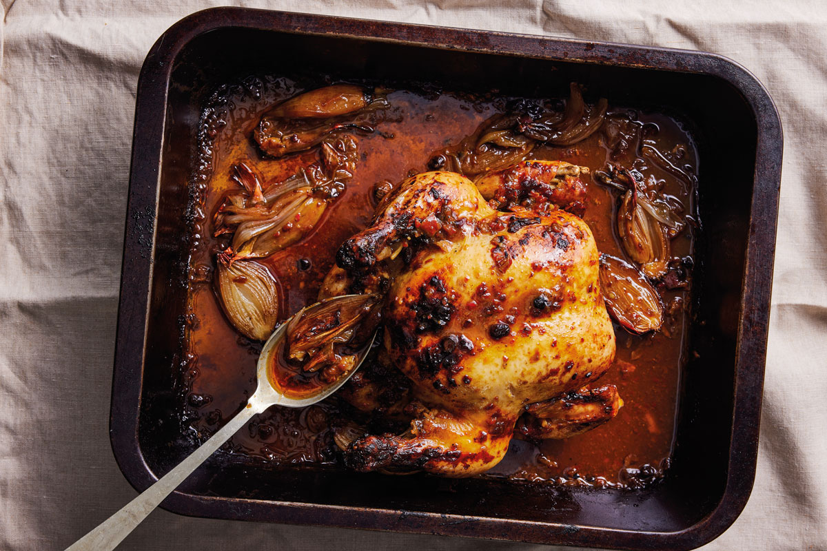 Apricot harissa roast chicken