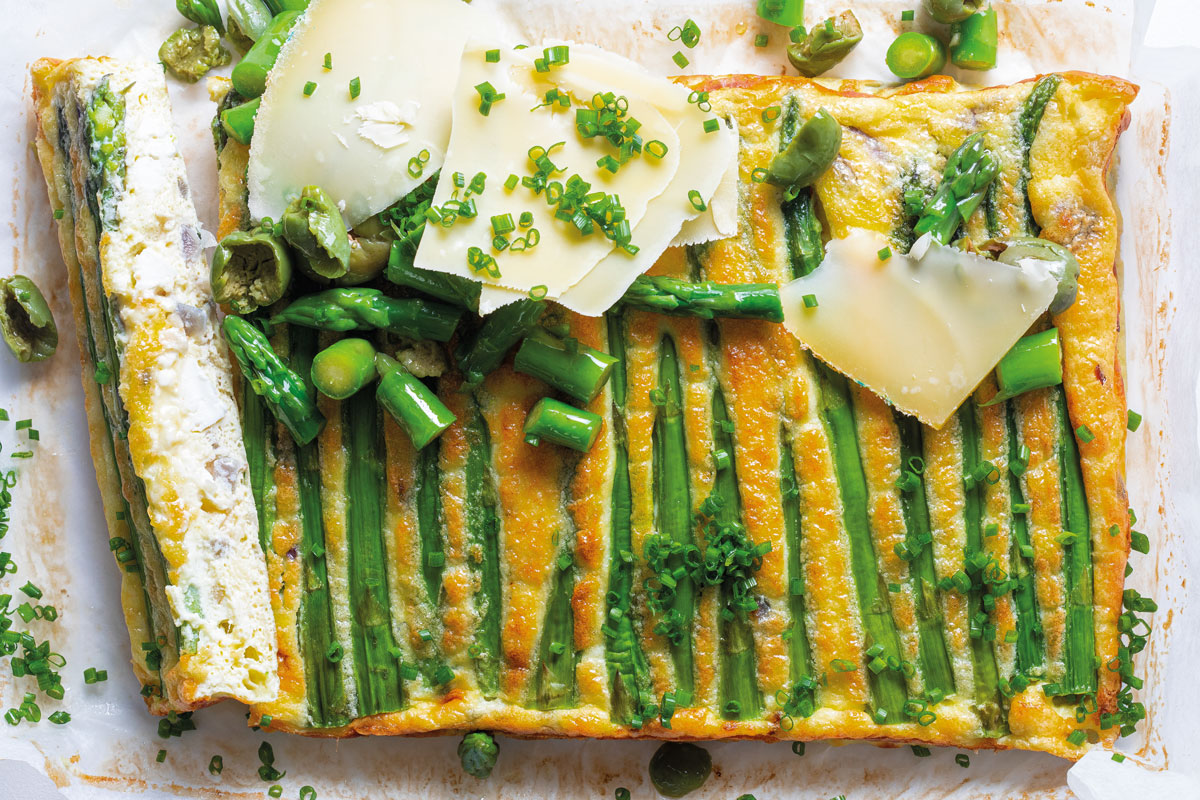 CRUSTLESS ASPARAGUS- AND-COMTE TART