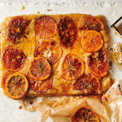 Upside-down marzipan ClemenGold cake