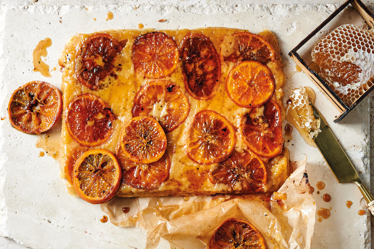 Upside-down marzipan ClemenGold cake