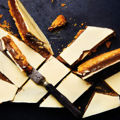 White chocolate-and-mocha millionaire’s shortbread