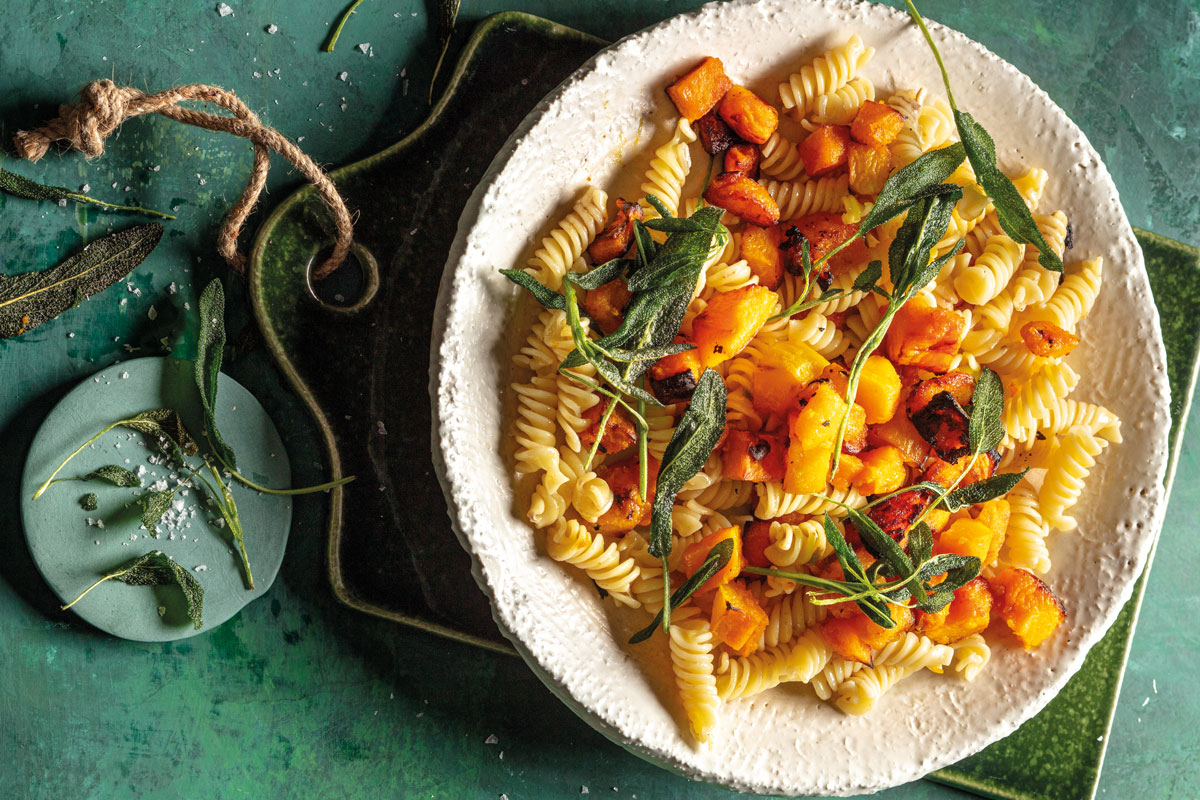 Pumpkin, sage and anchovy fusilli