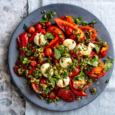 Tomato salad with olive pesto