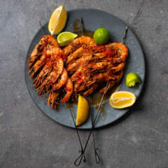 Braaied prawn skewers with harissa