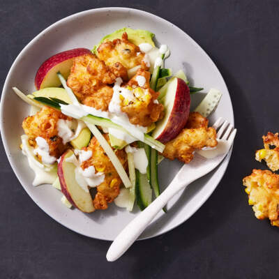 Corn fritter salad