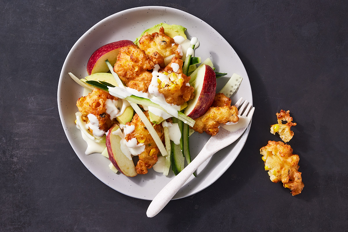 Corn fritter salad