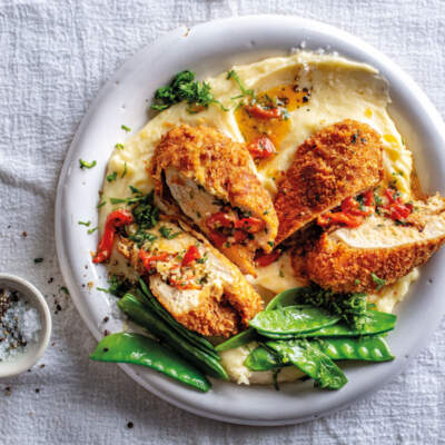 Stuffed crumbed chicken breasts