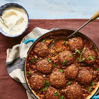 Braised lentils with cheesy dumplings