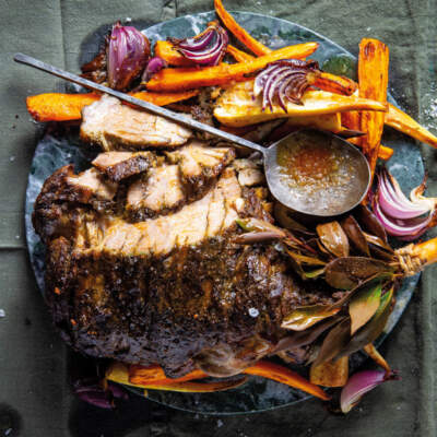 Herb-marinated roast lamb