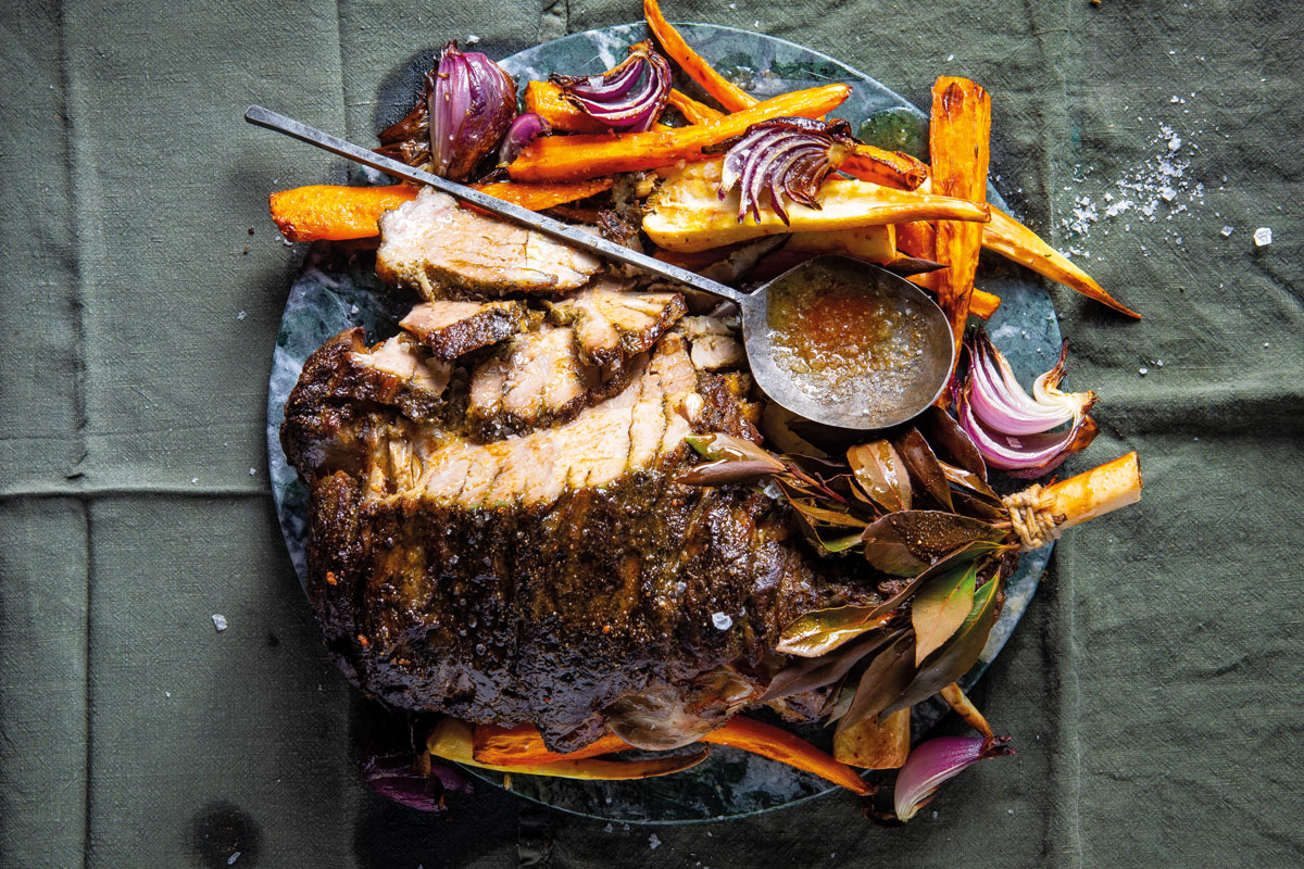 Herb-marinated roast lamb