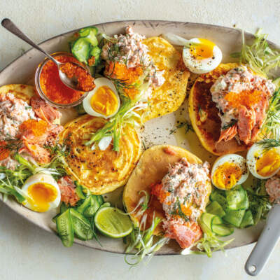 Polenta pancakes with trout pâté