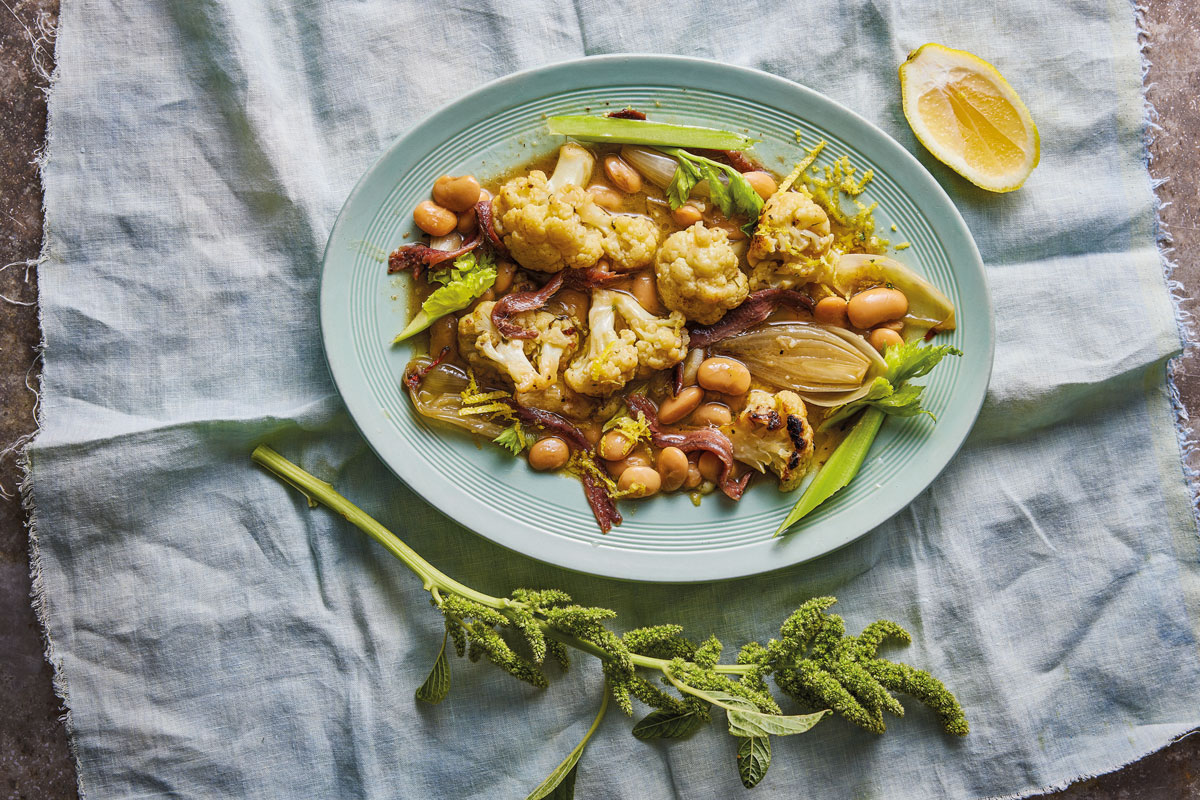 CAULIFLOWER, BUTTER BEAN AND ANCHOVY BRAISE