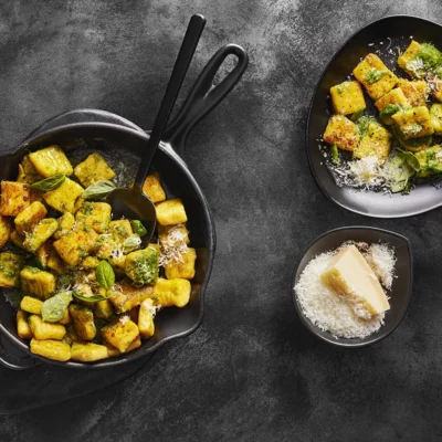 Butternut-potato gnocchi with herb pesto