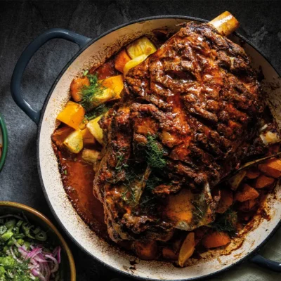 Harissa yoghurt slow-roasted lamb shoulder