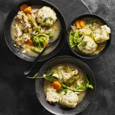 Lemony chicken herb stew with buttermilk dumplings