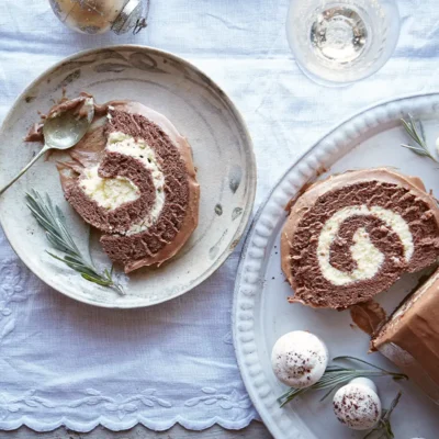 Three-chocolate Christmas Log