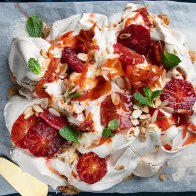 Blood orange pavlova