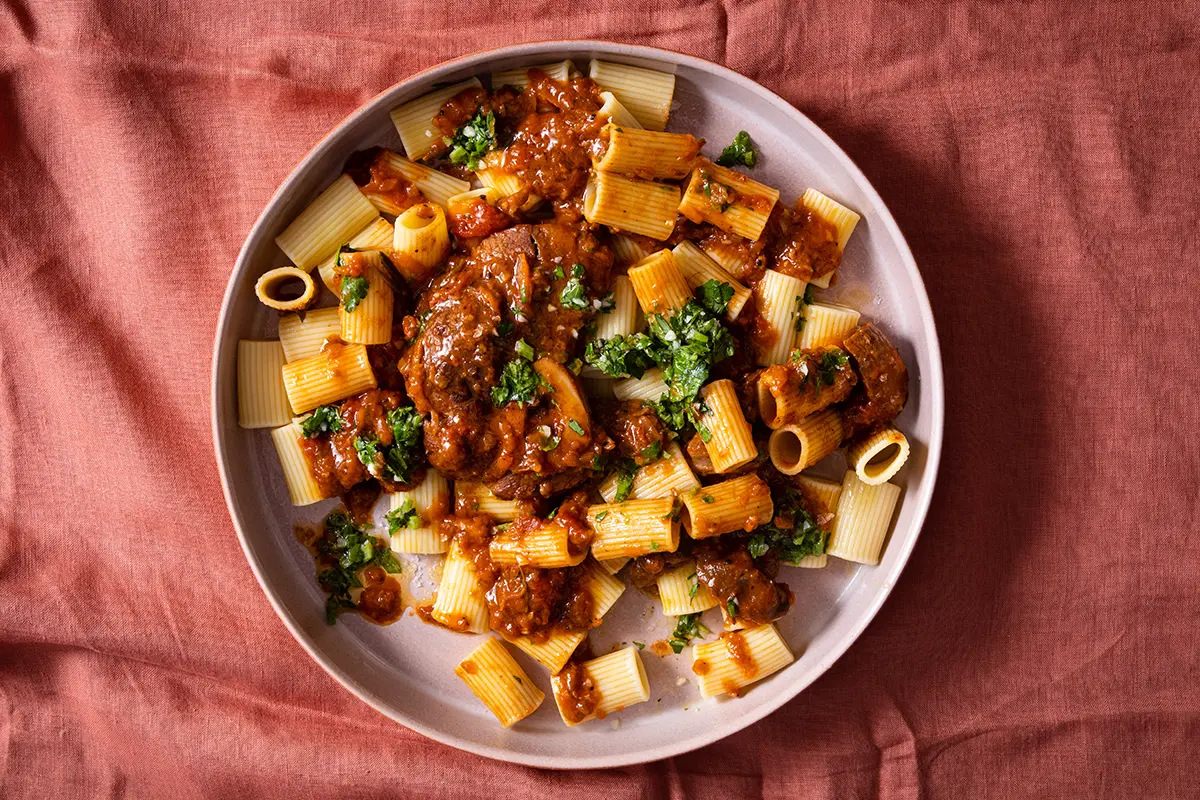 Beef shin osso buco with pasta