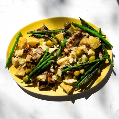 Potato salad with burnt leek ranch dressing