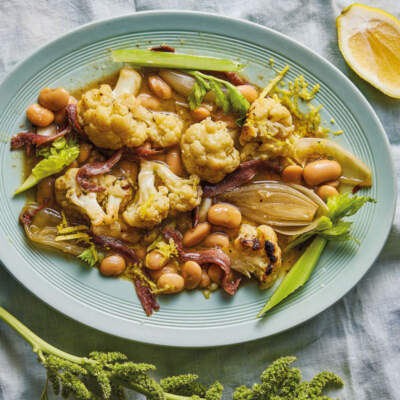 Braised cauliflower with butter beans