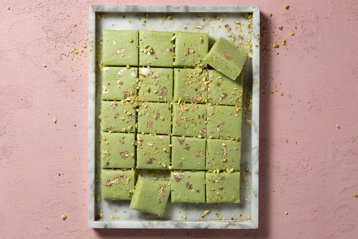 Creamy pistachio burfee