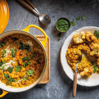 Curried lentils with air-fryer cauliflower bites