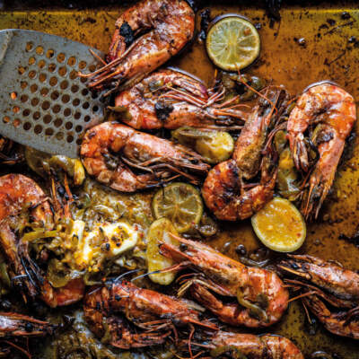 Jalapeño atchar braaied prawns