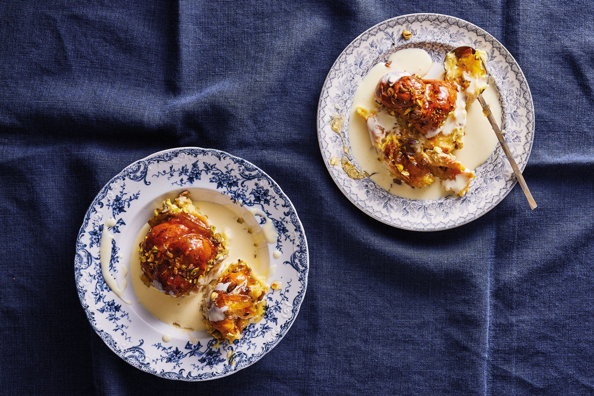Orange-and-pistachio bread pudding