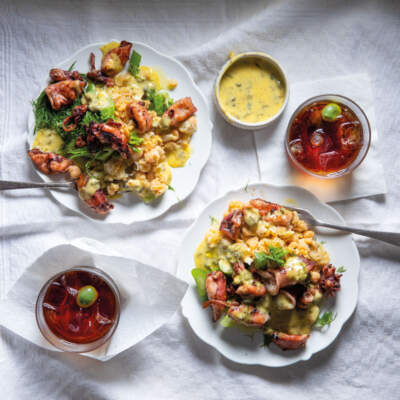 Pan-fried calamari with chickpeas