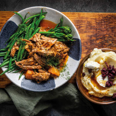 Pulled lamb with goat’s cheese mash