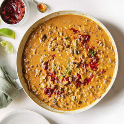 Creamy black bean, harissa and almond butter stew
