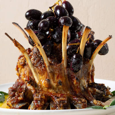 Lamb crown roast with vino cotto roasted grapes