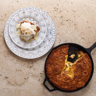 Gluten-free banana bread with caramel sauce