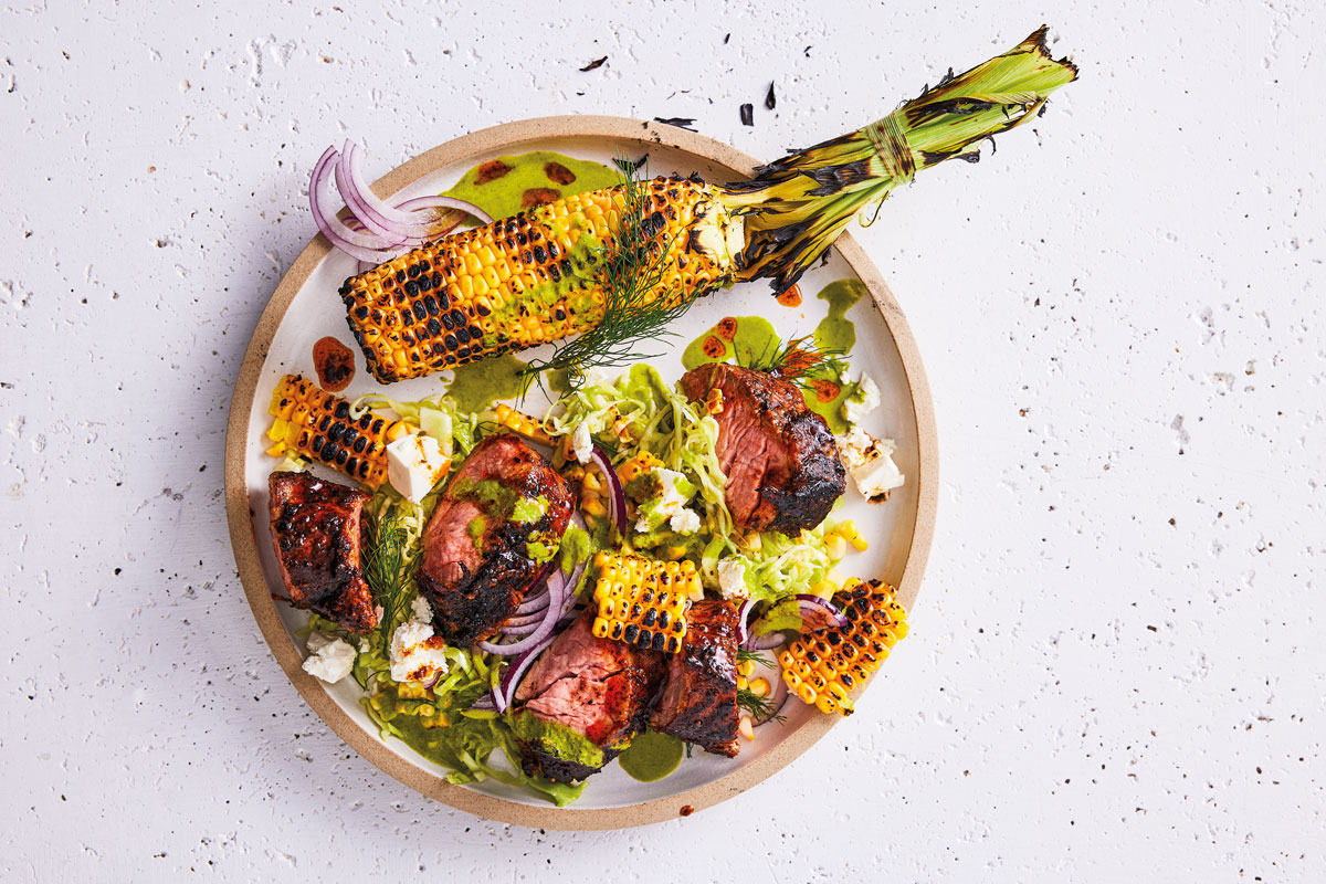 Smokey pork with charred corn
