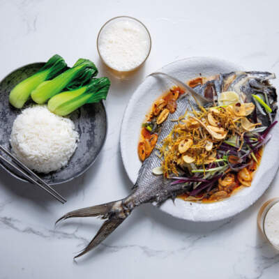 Steamed garlic-and-ginger angelfish