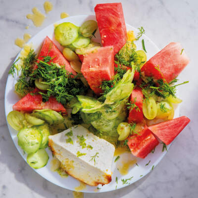 Watermelon, cucumber and grape salad