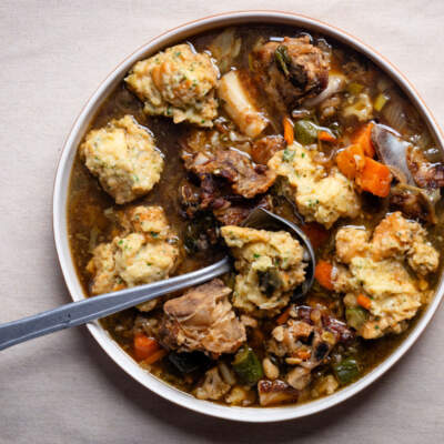 Lamb bone-and-vegetable soup with bread dumplings