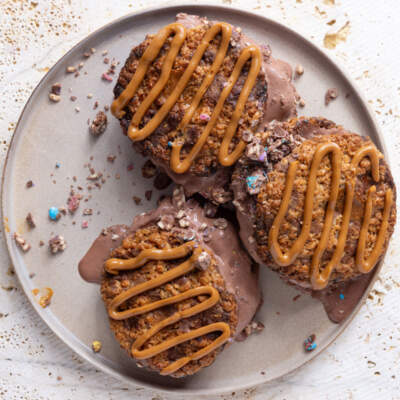 Choc-chip-and-caramel ice-cream sandwiches