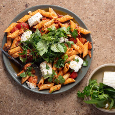 Penne with mushroom, bacon and ricotta