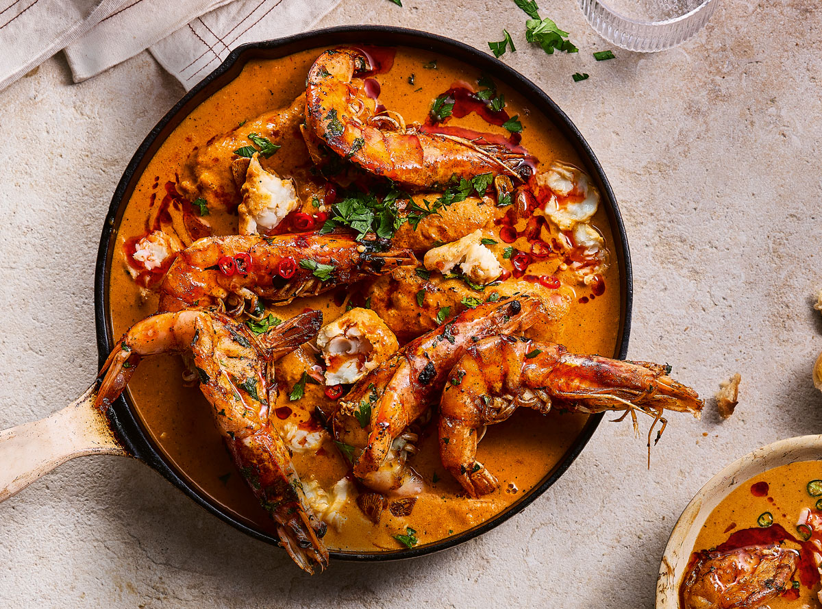 Peri-peri oven-roasted seafood skillet
