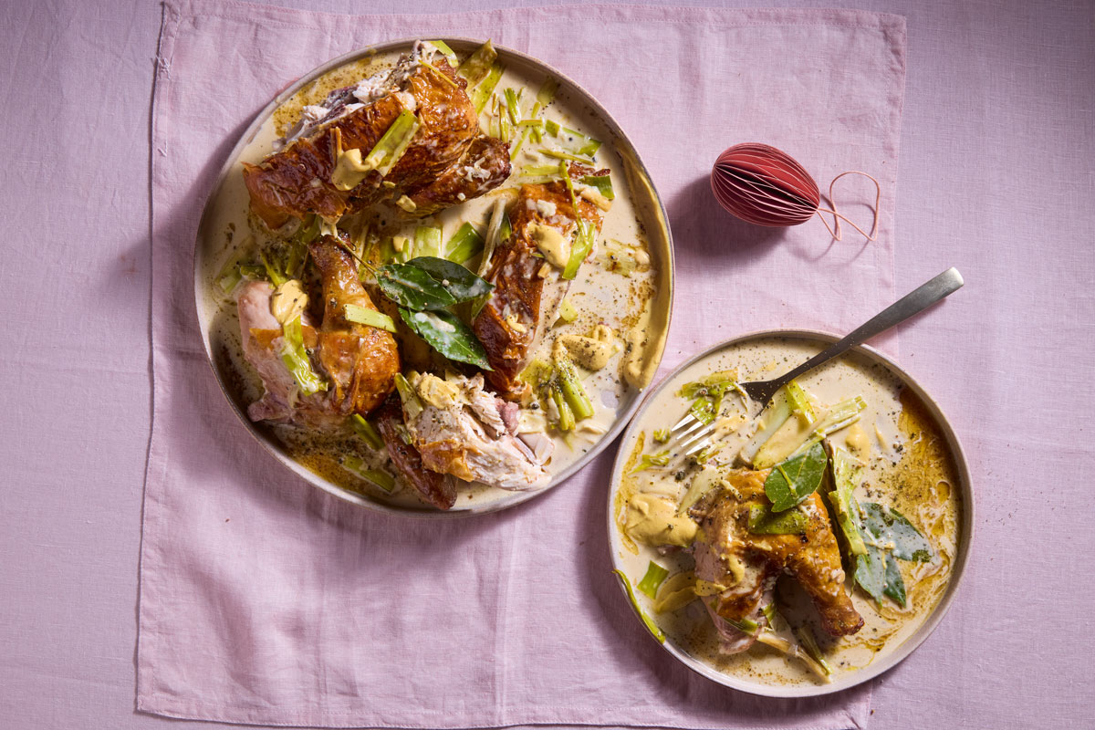 Roast chicken in creamy cider sauce