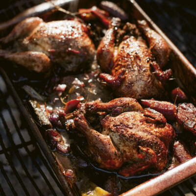 Baby chicken with red wine and rosemary