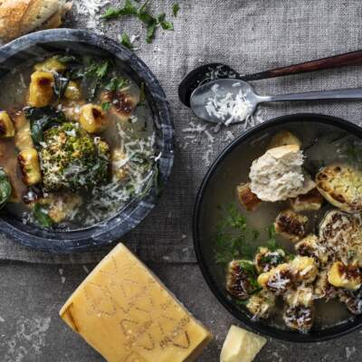 Grana Padano broth with roasted Romesco cauliflower